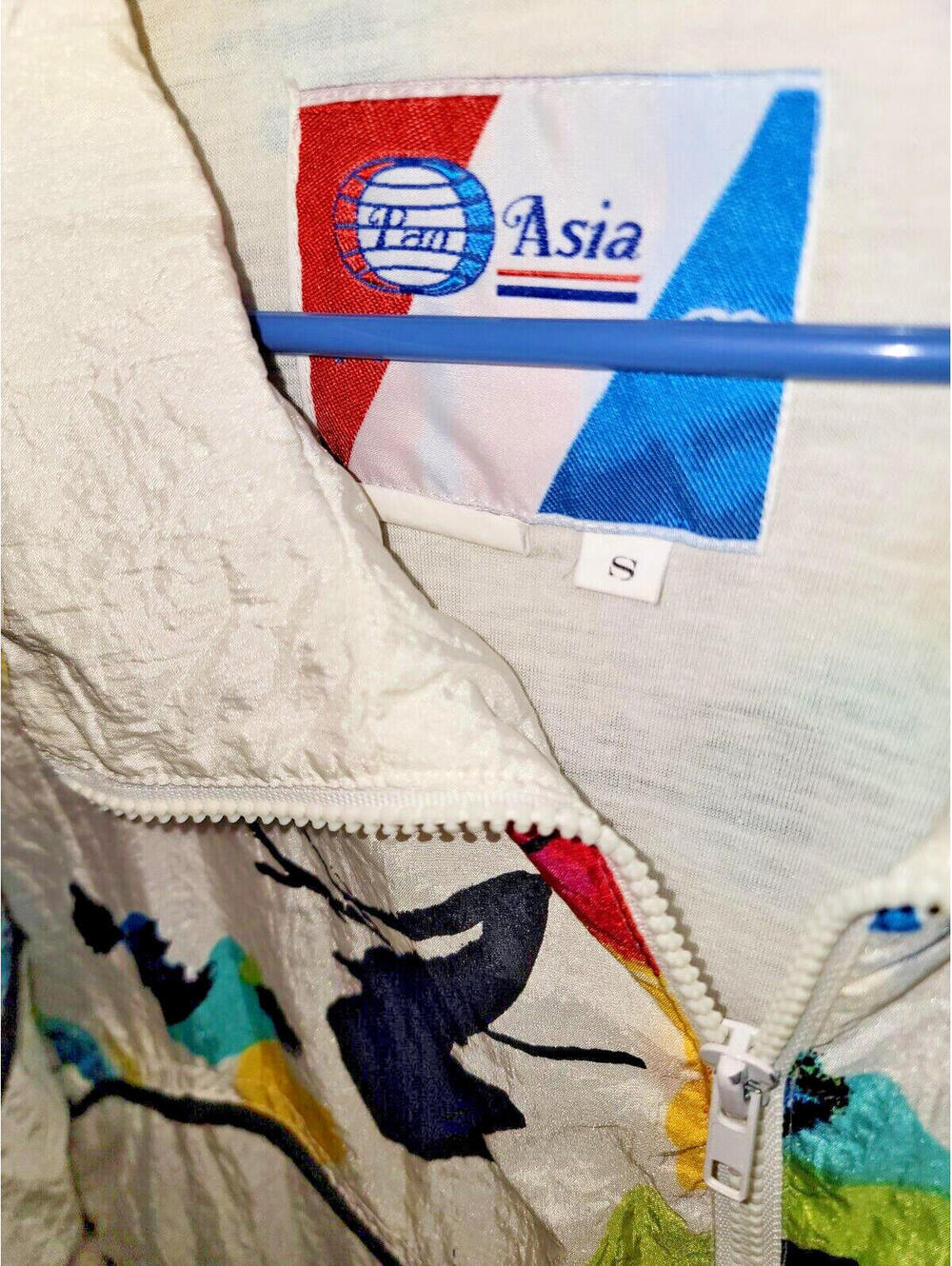 VTG 70s 80s Pan Asia Hip Full Art Retro White Windbreaker Fullzip Jacket S Small - Picture 11 of 14